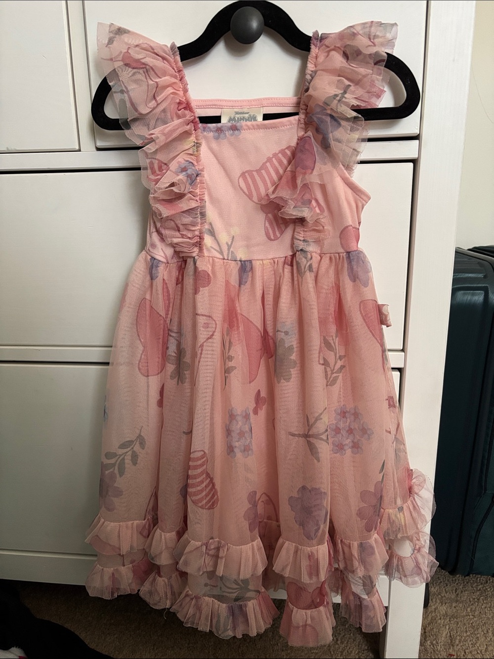 Disney Pink Floral Butterfly Ruffle Tulle Dress